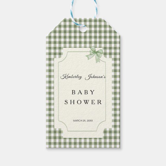 Étiquettes-cadeau Invitation au Baby shower de En vichy de Sage Gree (Devant)