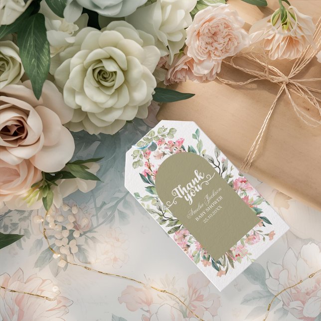 Étiquettes-cadeau Invitation Baby shower Sage Green Baby Bloom (Créateur téléchargé)