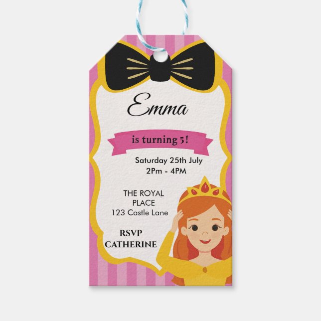 Étiquettes-cadeau Invitation d'anniversaire de la princesse rose | z (Devant)