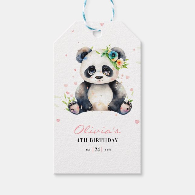 Étiquettes-cadeau Invitation d'anniversaire de Panda, Invitation d'a (Devant)