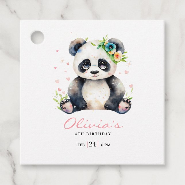 Étiquettes Cadeau Invitation d'anniversaire Panda, Invitation d'anni (Devant)