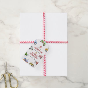 Étiquettes-cadeau Invitation d'anniversaire tracteur aquarelle tout