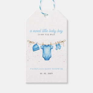 Étiquettes-cadeau Invitation de Baby Shower pour garçon sur un budge