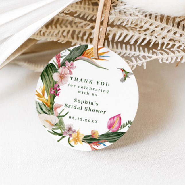 Étiquettes Cadeau Invitation de mariage avec couronne florale tropic (Créateur téléchargé)