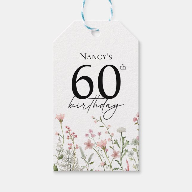Étiquettes-cadeau Invitation élégante avec écriture pour 60e anniver (Devant)