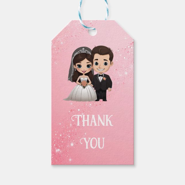 Étiquettes-cadeau Invitations de mariage rose avec étincelles de dia (Devant)