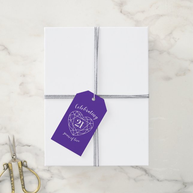 Étiquettes-cadeau Iolite mariage anniversaire 21e coeur pourpre (Avec de la ficelle)