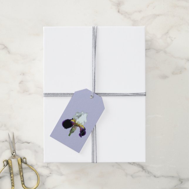 Étiquettes-cadeau Iris pourpre et blanc  (Avec de la ficelle)