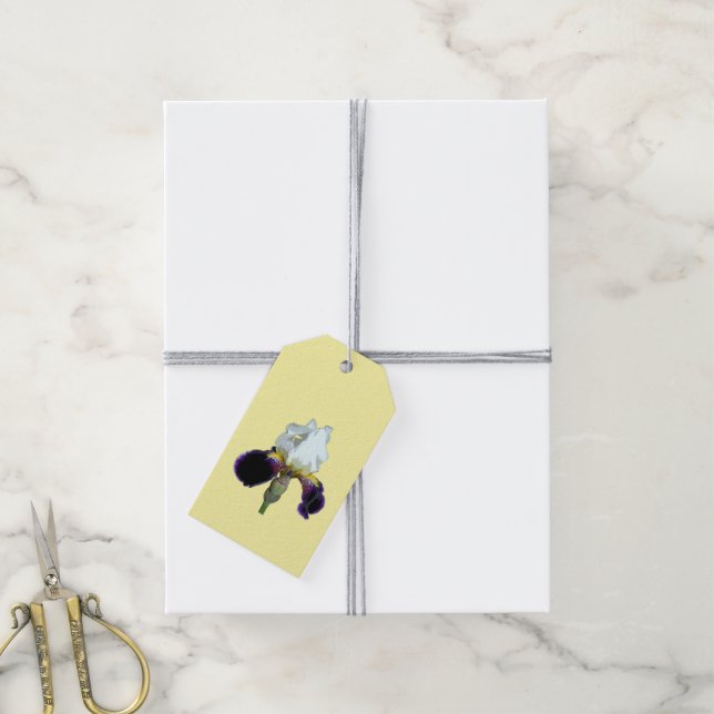 Étiquettes-cadeau Iris pourpre et blanc  (Avec de la ficelle)