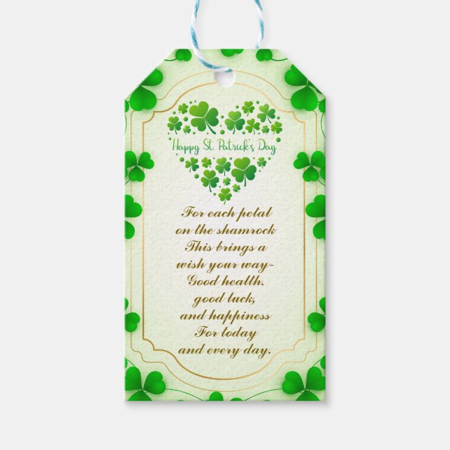 Étiquettes-cadeau Irish blessings and shamrocks are symbols of luck (Devant)