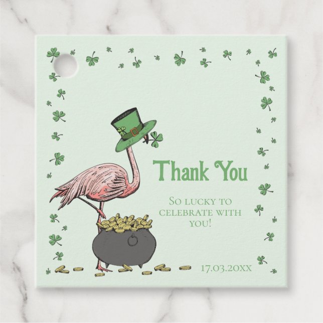 Étiquettes Cadeau Irish Shamrock Flamingo Thank You (Devant)