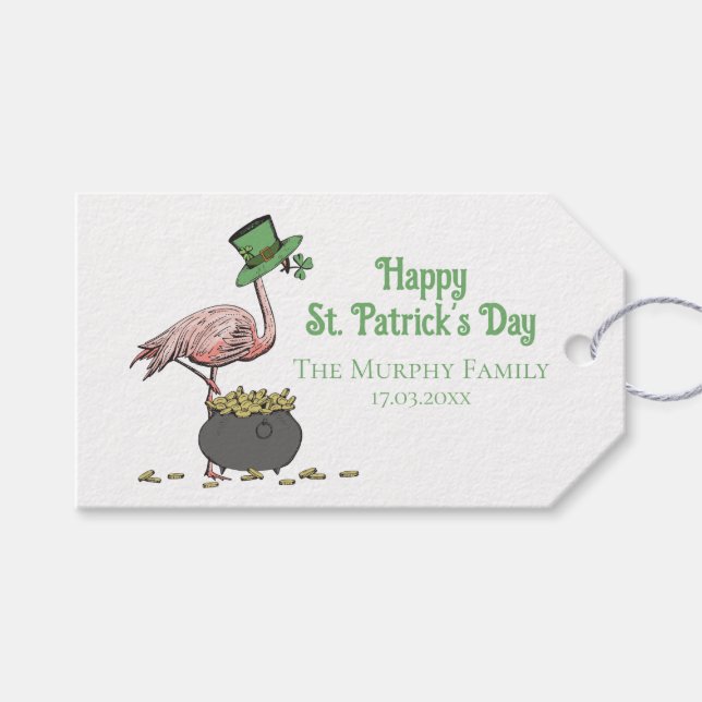 Étiquettes-cadeau Irish Shamrock Pink Flamingo St Patricks Day (Devant (Horizontal))