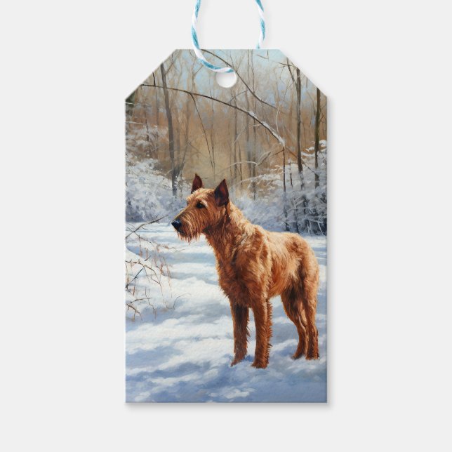 Étiquettes-cadeau Irish Terrier Laisser neiger Noël (Devant)