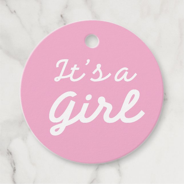 Étiquettes Cadeau ׳It’s a Girl׳ Classic Pink Baby Shower (Devant)