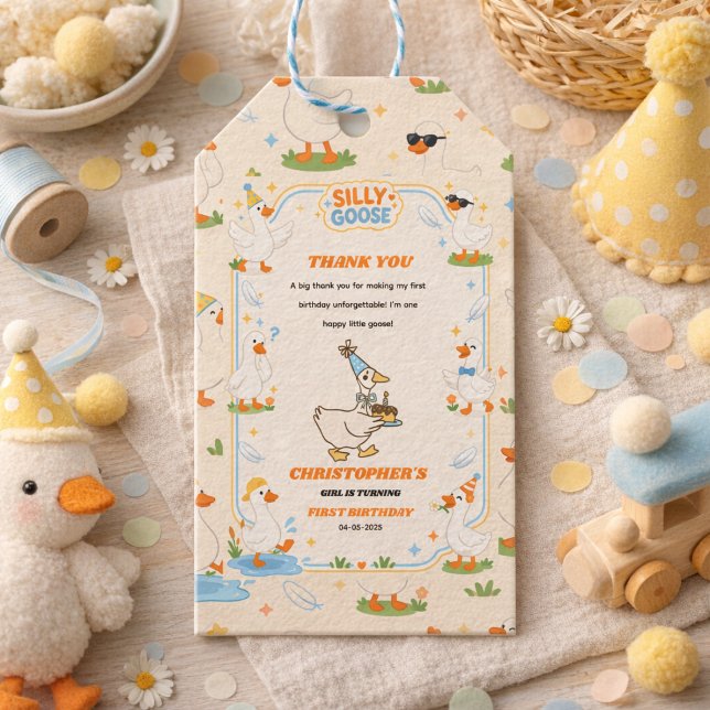 Étiquettes-cadeau It’s ONE Silly Goose Retro 1st Birthday Fun Modern (It’s ONE Silly Goose Retro 1st Birthday Fun Modern gift tags)