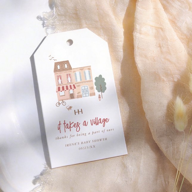 Étiquettes-cadeau It Takes A Village Modern Baby Shower Thank You (Créateur téléchargé)