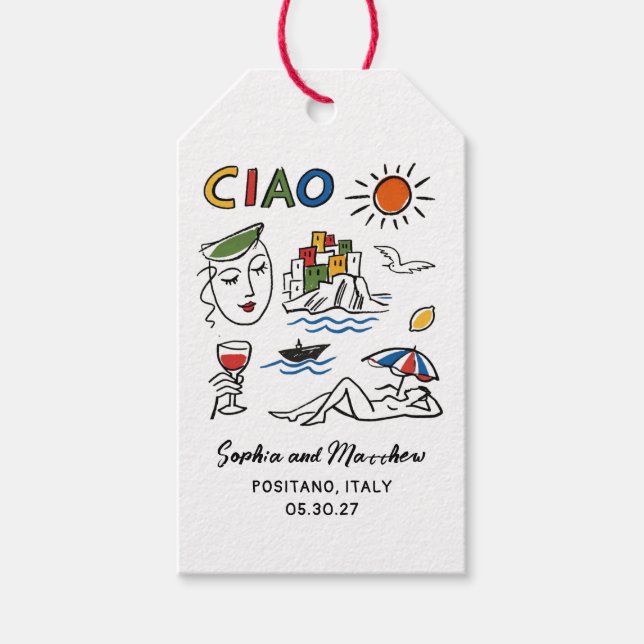 Étiquettes-cadeau Italian Wedding Whimsical Hand Drawn Amalfi Coast  (Devant)
