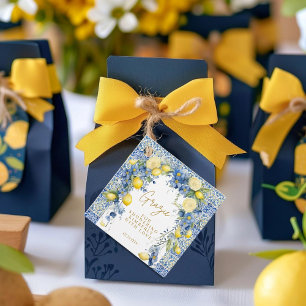 Étiquettes Cadeau Italie Citron Carreaux Bleus Grazie Fête des marié