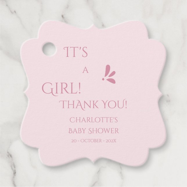 Étiquettes Cadeau It's A Girl! Minimalism Pastel Pink Baby Shower (Devant)