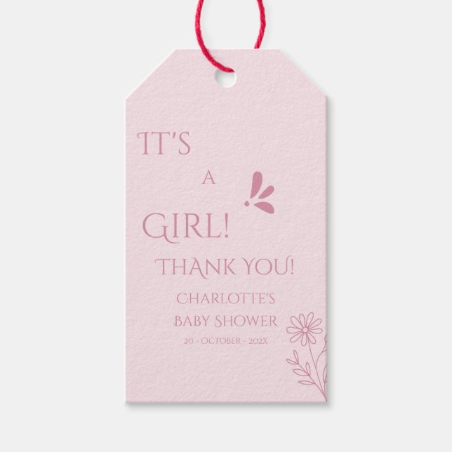 Étiquettes-cadeau It's A Girl! Minimalism Pastel Pink Baby Shower (Devant)