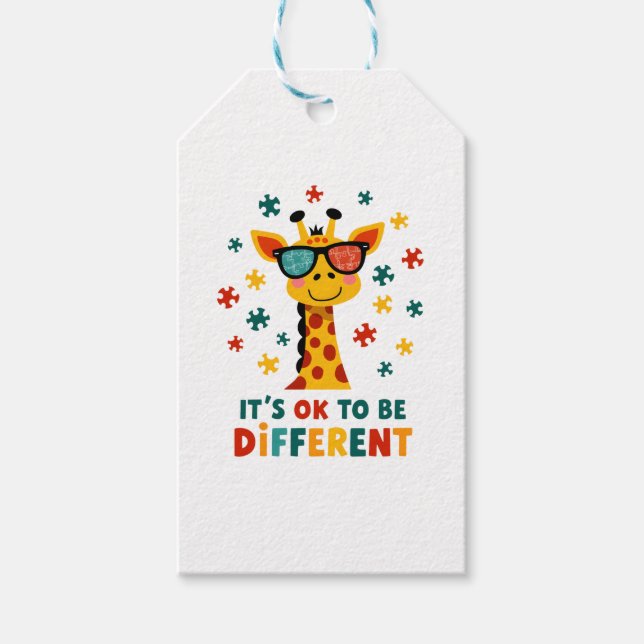 Étiquettes-cadeau It's Ok To Be Different Giraffe Autism Awareness B (Devant)