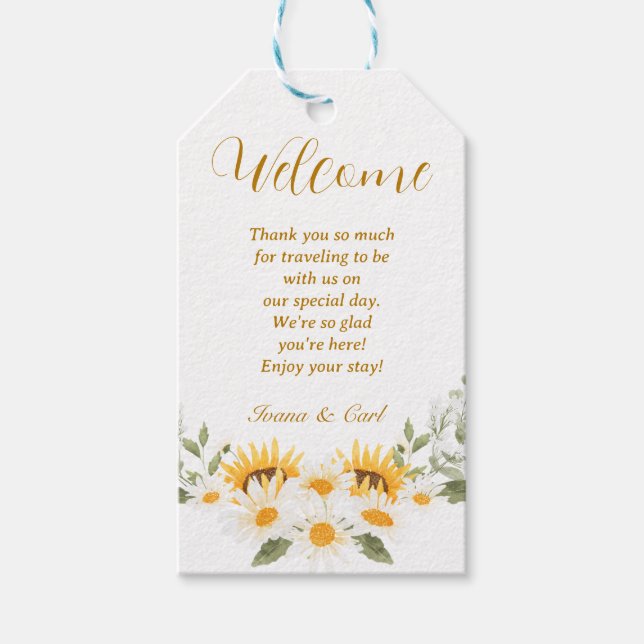 Étiquettes-cadeau IVANA Elegant Mariage Fleur Jaune & Blanc (Devant)