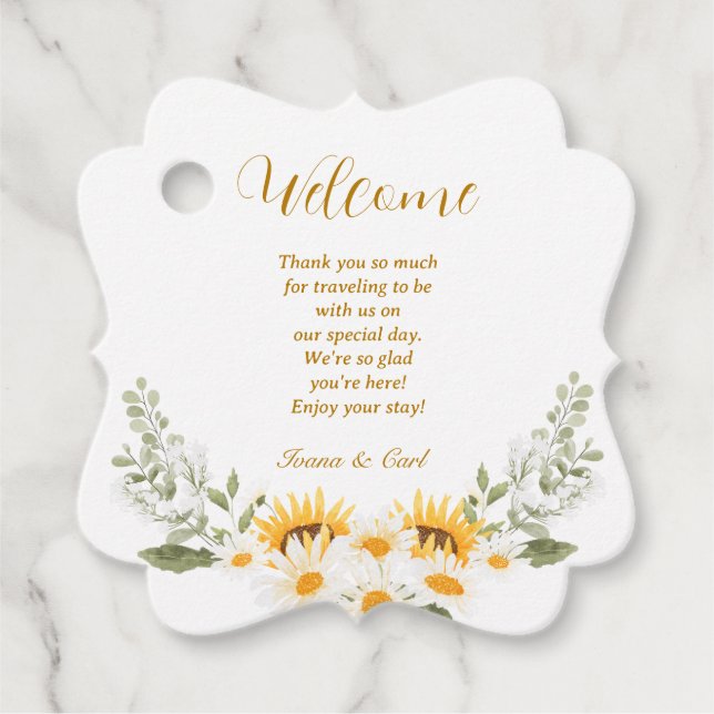 Étiquettes Cadeau IVANA Elegant Mariage Fleur Jaune & Blanc (Devant)