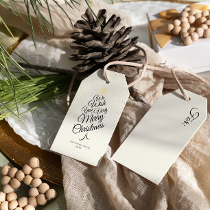 Étiquettes-cadeau Ivoire Très Joyeux Arbre de Noël Nom de famille