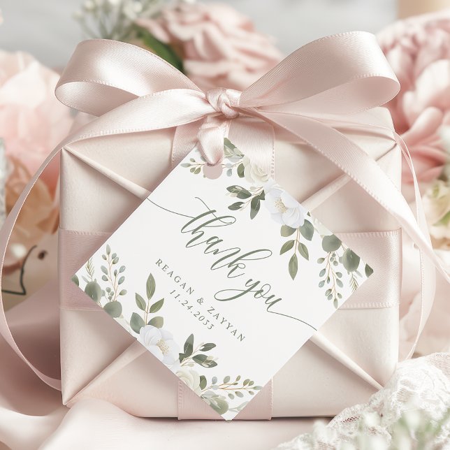 Étiquettes Cadeau Ivory Et Sage Chic Mariage Floral Merci (Créateur téléchargé)