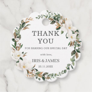 Étiquettes Cadeau Ivory Magnolia Mariage de verdure Florale Merci