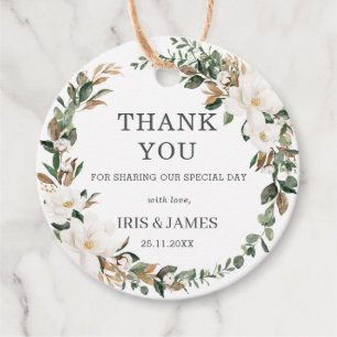 Étiquettes Cadeau Ivory Magnolia Mariage de verdure Florale Merci