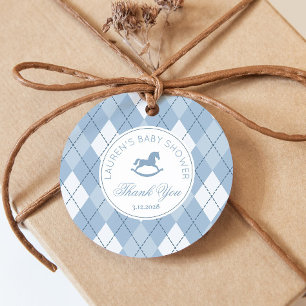 Étiquettes Cadeau Jacquard classique Rocking Horse Baby shower bleu