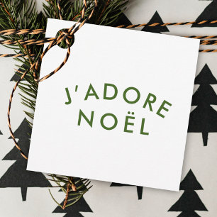 Étiquettes Cadeau J'adore Noel Blanc vert minimaliste de Noël