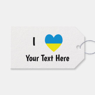 Étiquettes-cadeau J'aime (Drapeau ukrainien en forme de cœur) Texte