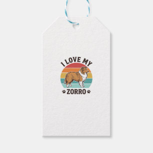 Étiquettes-cadeau J'aime mon design vintage Zorro amateur de chien_1