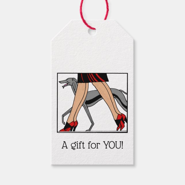 Étiquettes-cadeau Jambes Art déco femmes Greyhound Whippet Chien R (Devant)