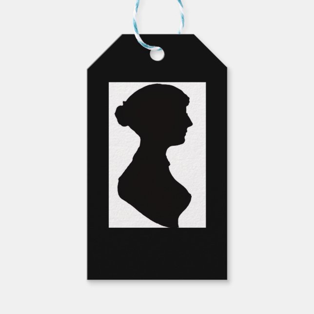 Étiquettes-cadeau Jane Austen's Silhouette on Black (Devant)