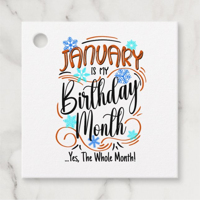 Étiquettes Cadeau Janvier Anniversaire Mois, Mois entier, Fête Anniv (Devant)