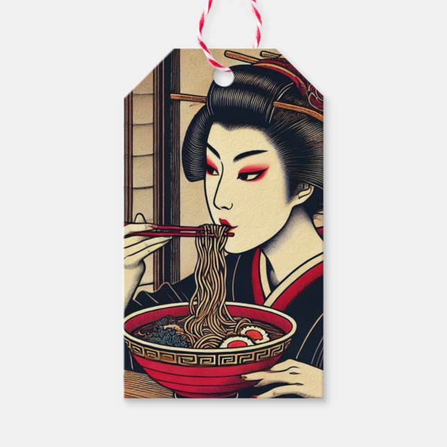 Étiquettes-cadeau Japanese ramen kimono ukiyoe (Devant)