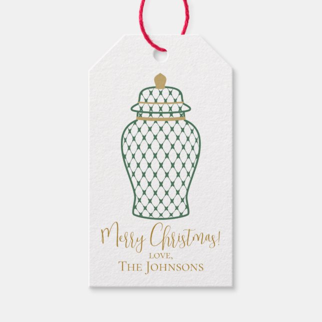 Étiquettes-cadeau Jar de gingembre vert, Chinoiserie Noël personnali (Devant)