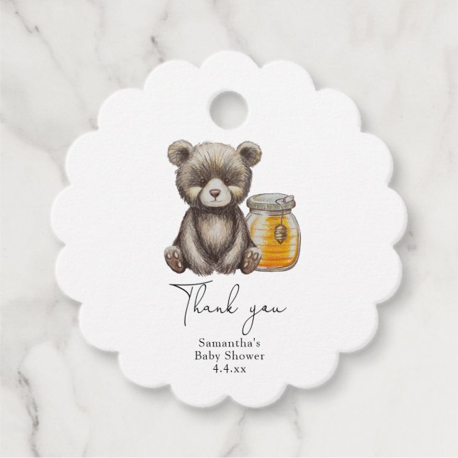 Étiquettes Cadeau Jar de miel et peluche Ours merci baby shower (Devant)