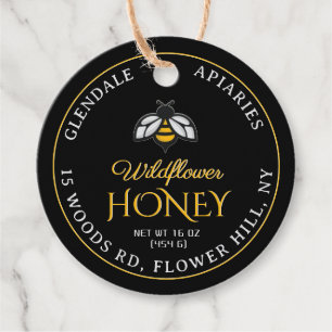Étiquettes Cadeau Jar de miel rond Necktag Abeille décorative noire