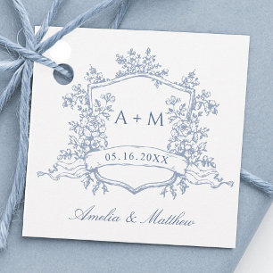 Étiquettes Cadeau Jardin à fleurs classique Dusty Mariage bleu Merci