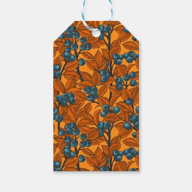 Étiquettes-cadeau Jardin aux bleuets, bleu et orange (Devant)