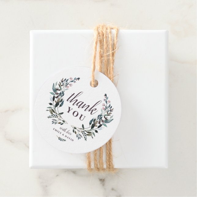 Étiquettes Cadeau Jardin Crest Rustique Kraft Floral Mariage Merci (En situation)