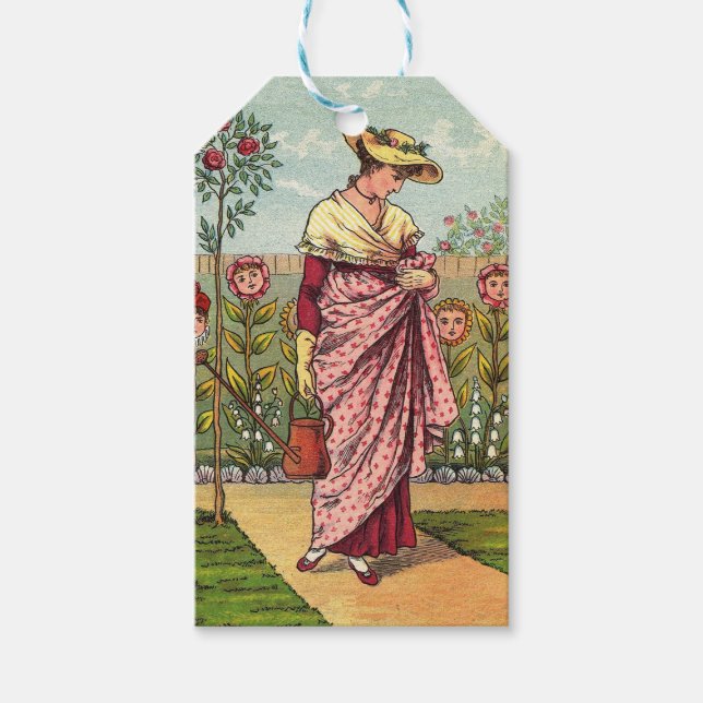 Étiquettes-cadeau Jardin Cultivation Flower Woman Art Antique (Devant)
