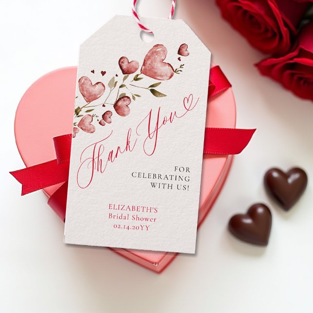 Étiquettes-cadeau Jardin d'amour des cœurs de la Saint-Valentin Mari (valentine bridal shower gift tag watercolor hearts vine romantic lovebirds february love in the air)
