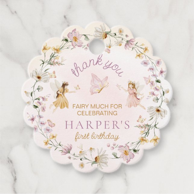 Étiquettes Cadeau Jardin de fées Merci d'anniversaire (Devant)