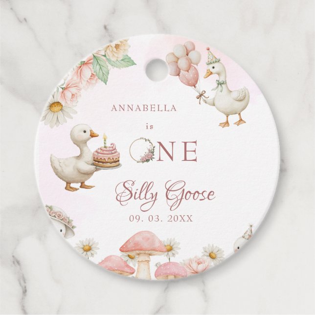 Étiquettes Cadeau Jardin de fleurs d'oie soie Champignons 1er annive (Devant)