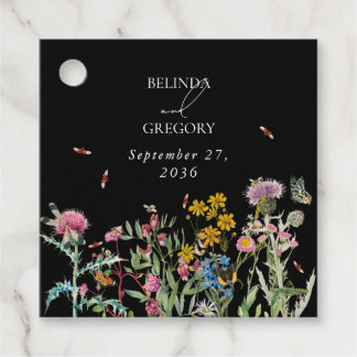 Étiquettes Cadeau Jardin de mariage bohème noir à l'aquarelle avec f